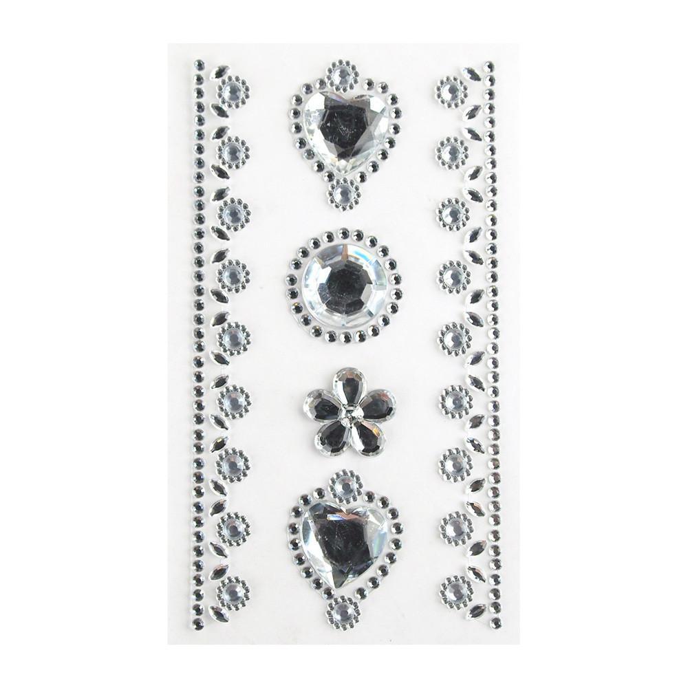 Self-Adhesive Rhinestone Stickers - Circle, Flower, Hearts (6-count)
