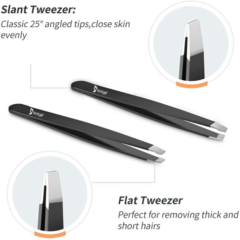 USTAR Professional 6-Piece Eyebrow Tweezers Set with Razor and Scissors for Precise Hair Removal