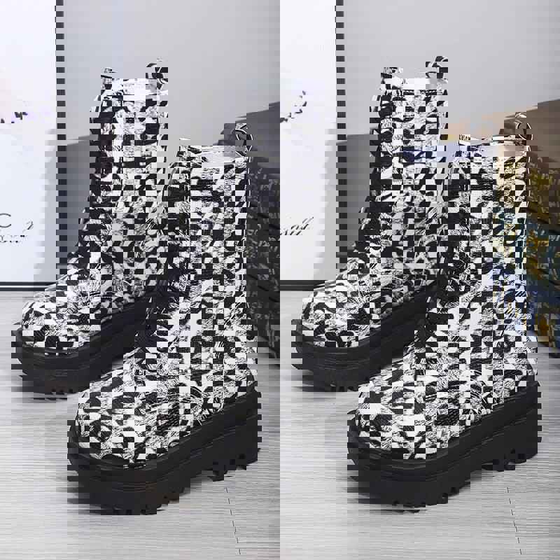 Maxime Black White Leopard Cowgirl Boots