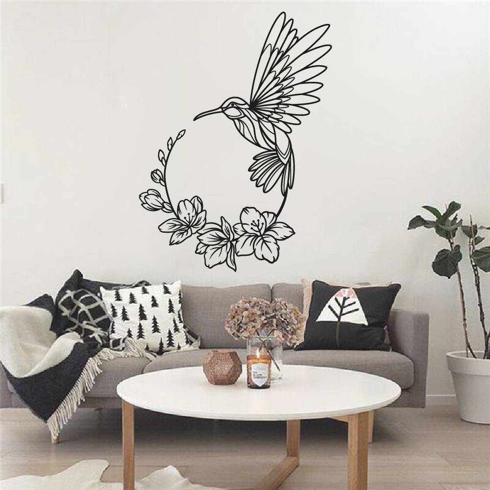 Floral Vinyl Wall Sticker - Bird and Flower Garden Design