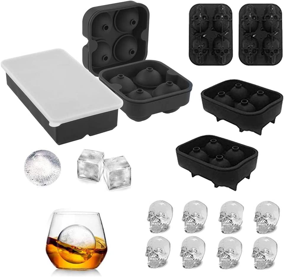 3D Skull Ice Mold - 5 Pack, Easy Release Silicone Mold for Ice Cubes and Spheres, BPA Free