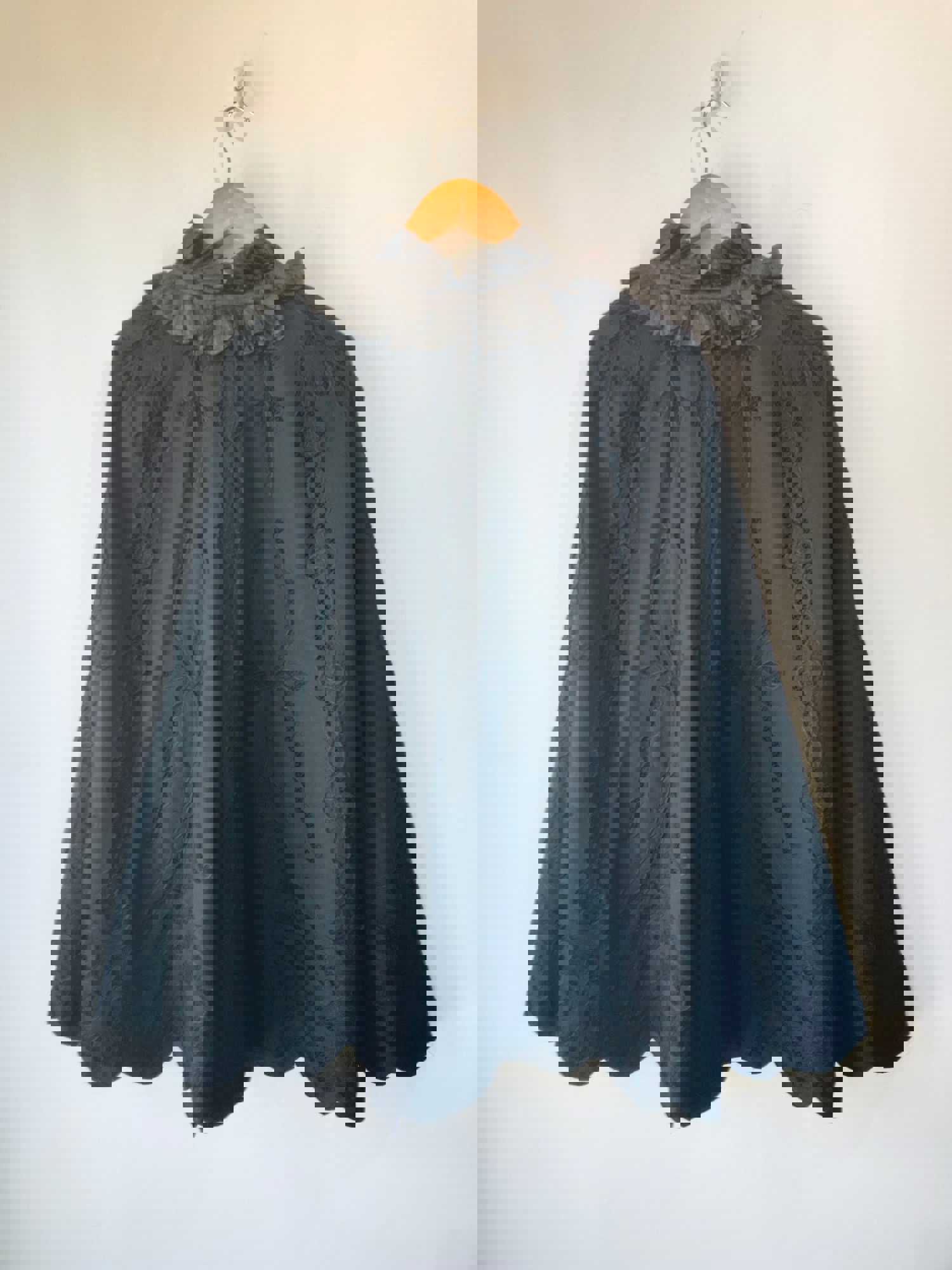 Victorian Black Wool Cape with Ruffled Silk Collar