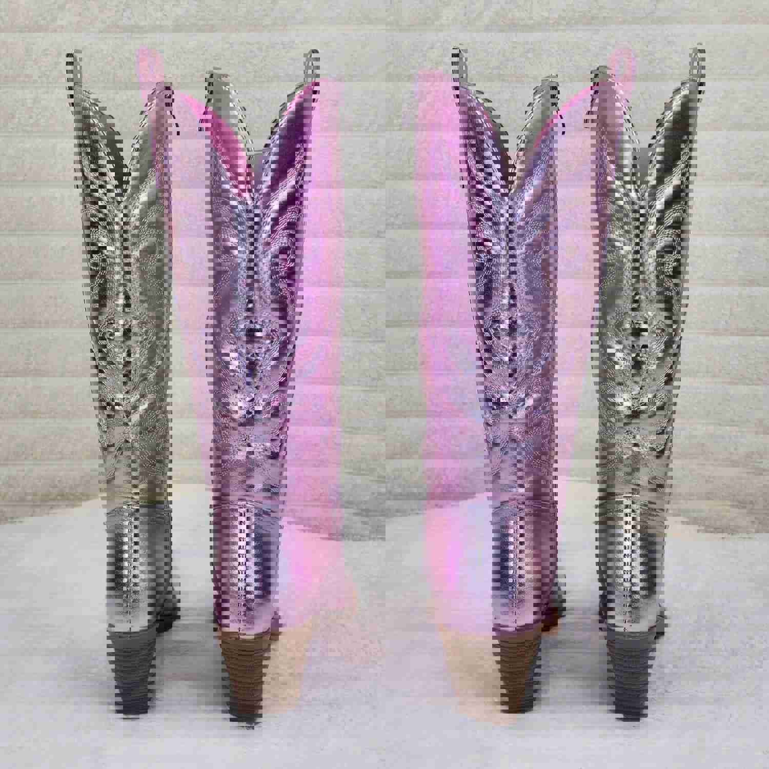 Disco Cowgirl Metallic Pink Cowboy Knee Boots with Western Block Heels