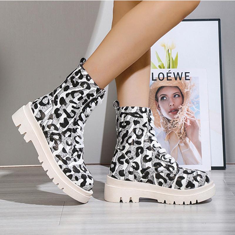 Maxime Black White Leopard Cowgirl Boots