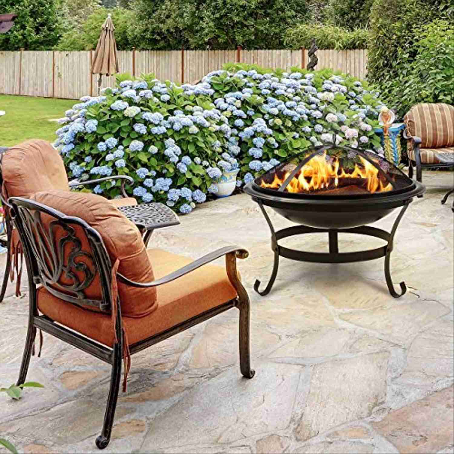 Sorbus 22" Fire Pit Bowl with Mesh Cover, Log Grate, and Poker Tool for Outdoor Use