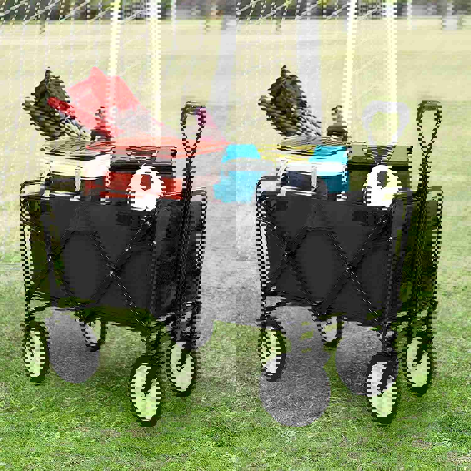FDW Collapsible Folding Wagon Cart for Outdoor, Beach, Shopping, and Camping (Blue)