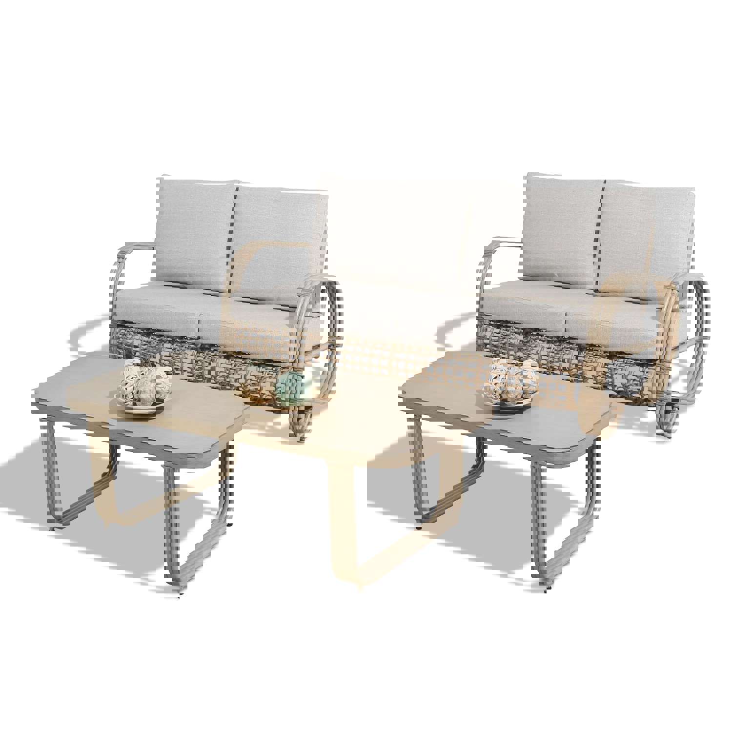 2 Pieces Patio Aluminum Conversation Set with Wicker Decoration and Cushions