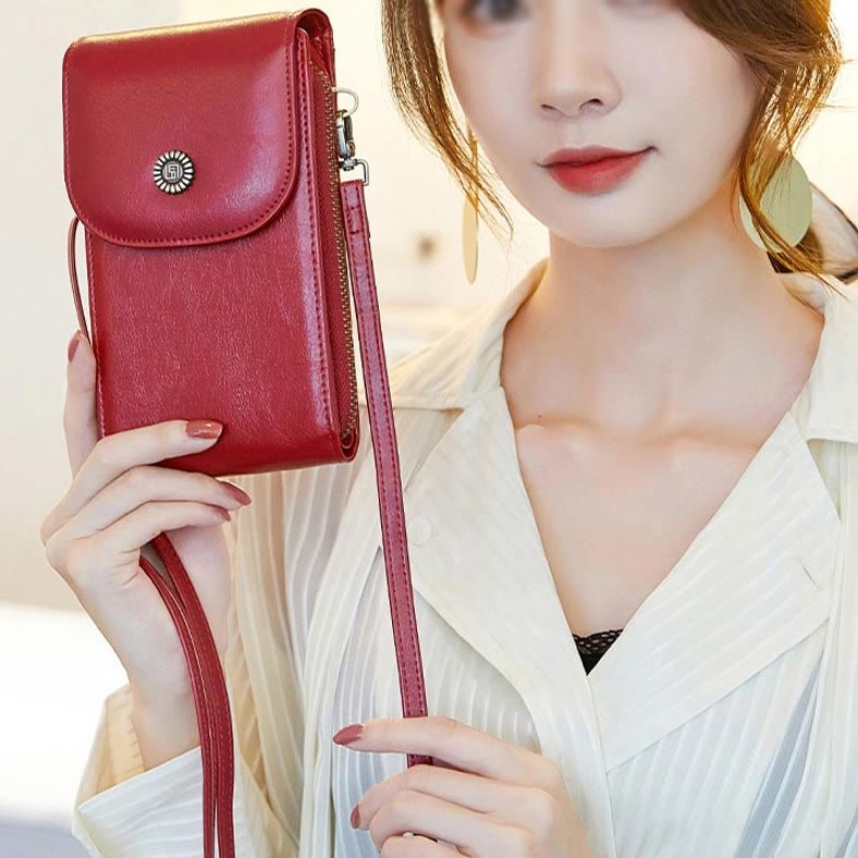 Large Capacity Genuine Leather Crossbody Phone Bag for Women