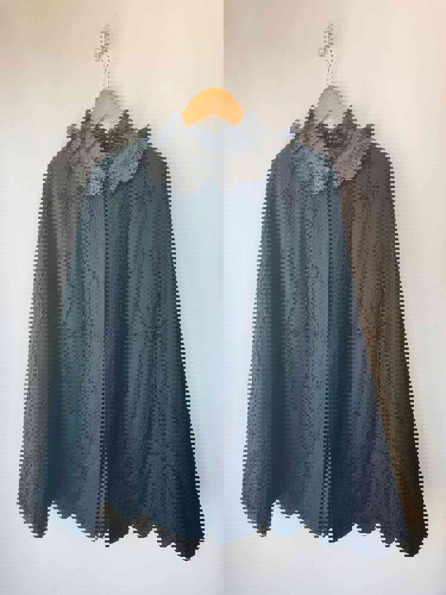 Victorian Black Wool Cape with Ruffled Silk Collar