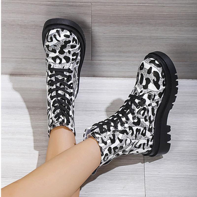 Maxime Black White Leopard Cowgirl Boots