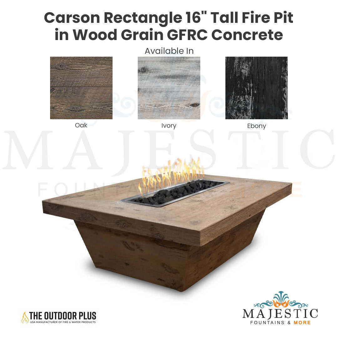 The Outdoor Plus Carson Rectangle 16 Tall Woodgrain Concrete Fire Pit with Free Cover
