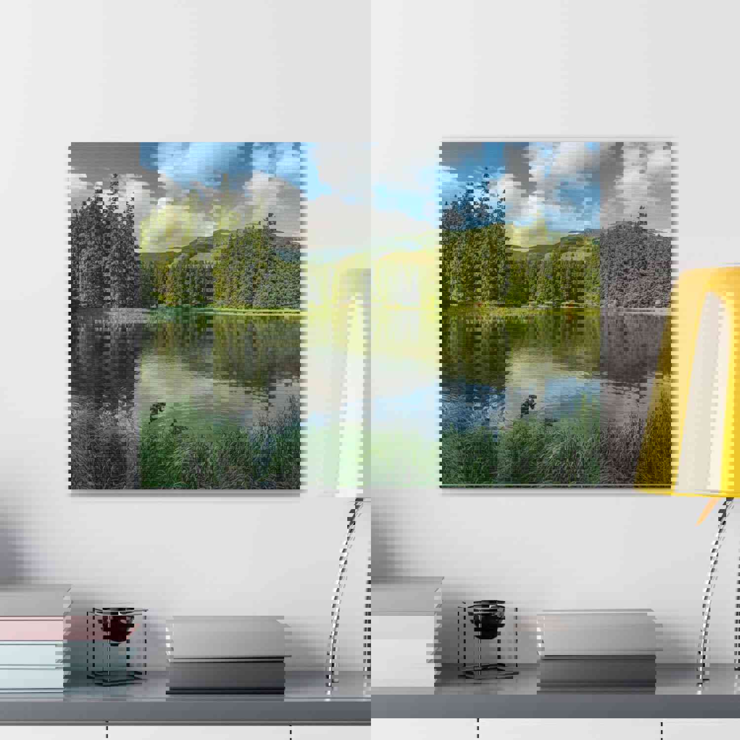 Lake Reflection Green Forest Nature Wilderness Photography Canvas Wall Art