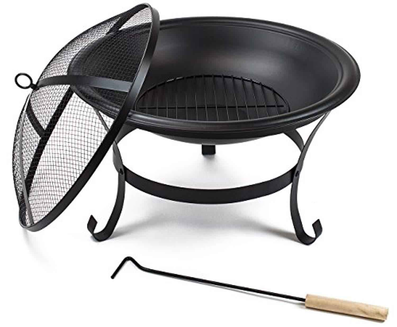 Sorbus 22" Fire Pit Bowl with Mesh Cover, Log Grate, and Poker Tool for Outdoor Use