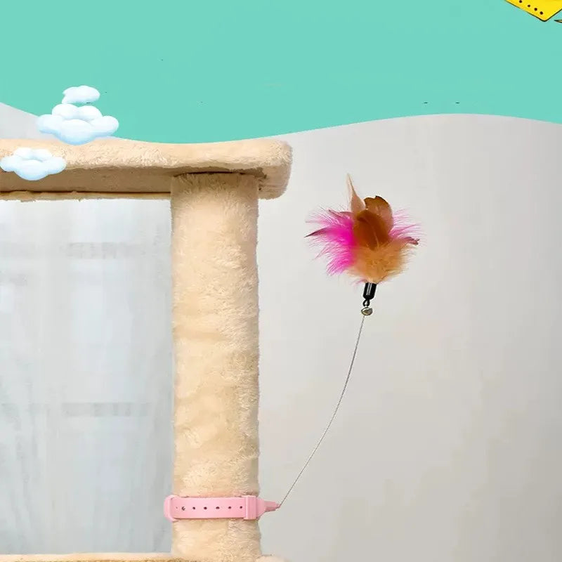 Interactive Cat Toys Funny Feather Teaser Stick with Bell for Kitten Play