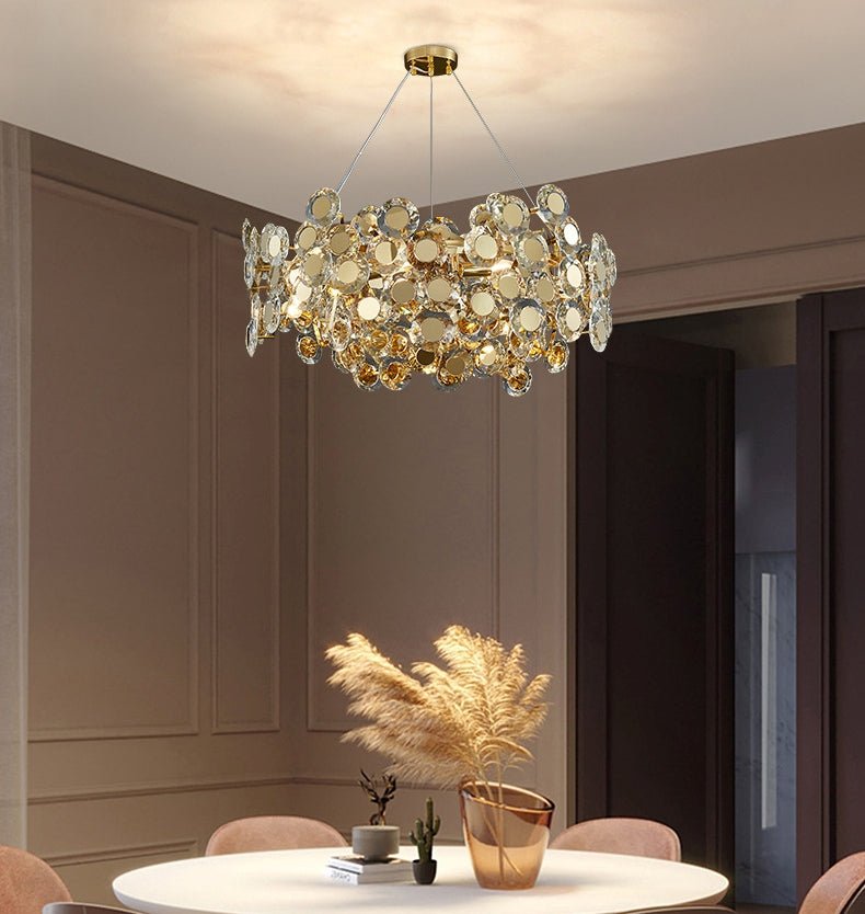 MIRODEMI® Gold Rectangular Crystal LED Chandelier - Modern Luxury Lighting for Living Room & Kitchen Island