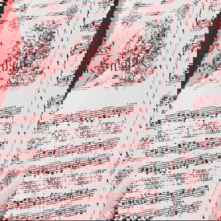 Vintage Christmas Carol Red Wrapping Paper Rolls | Festive Holiday Music Sheets Gift Wraps