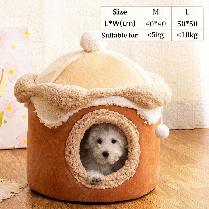 Warm Winter Cat Dog House - Geometric Ice Cream Design Pet Nest for Small to Medium Pets