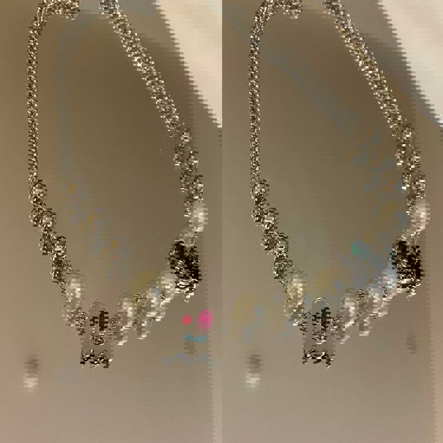 Halloween Funny Ghost Necklaces Scary Creative Pearl Crystals Cactus Pendant Short Clavicle Chain Womens Accessories