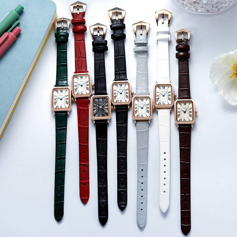 GEDI Women's Fashion Rose Gold Square Retro Roman Scale Waterproof Watch - Korean Style Simple Leather