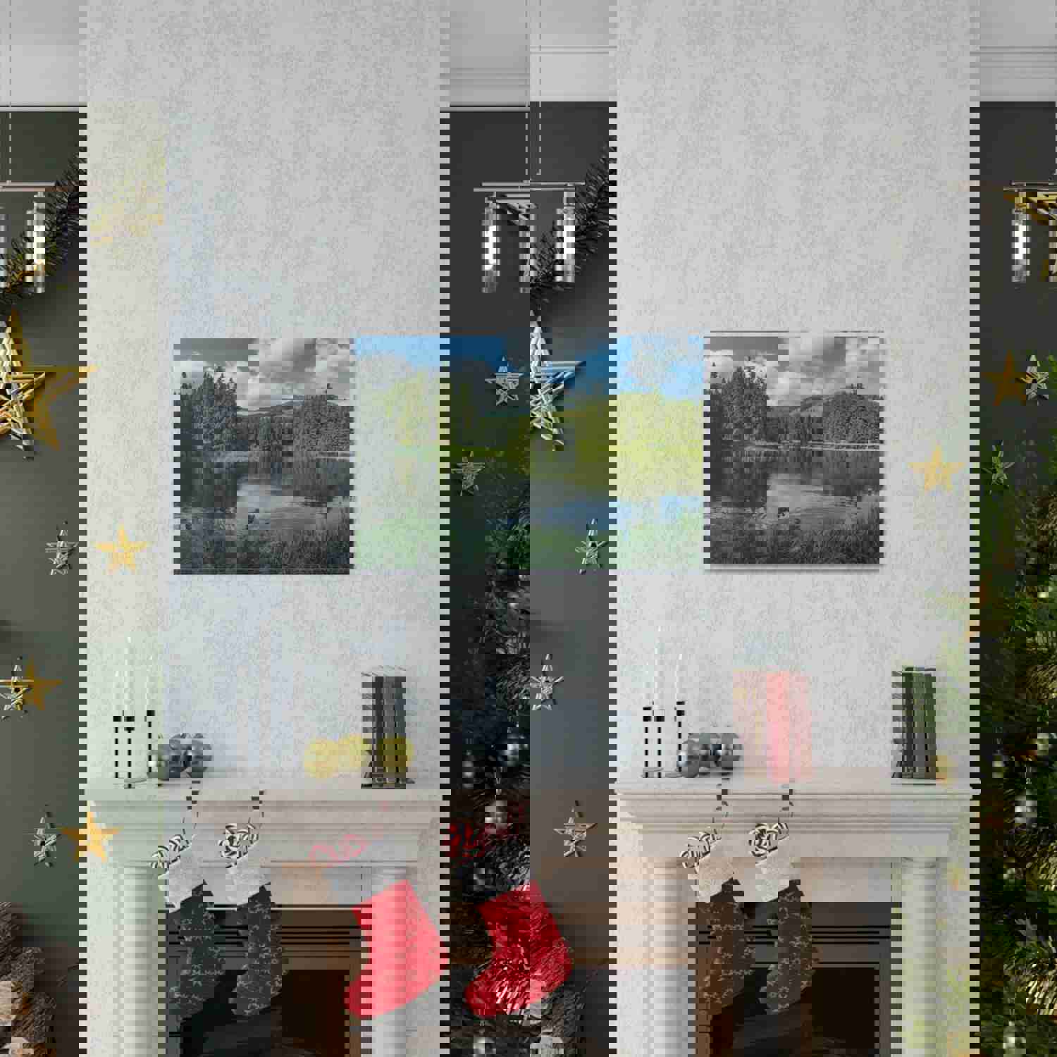 Lake Reflection Green Forest Nature Wilderness Photography Canvas Wall Art