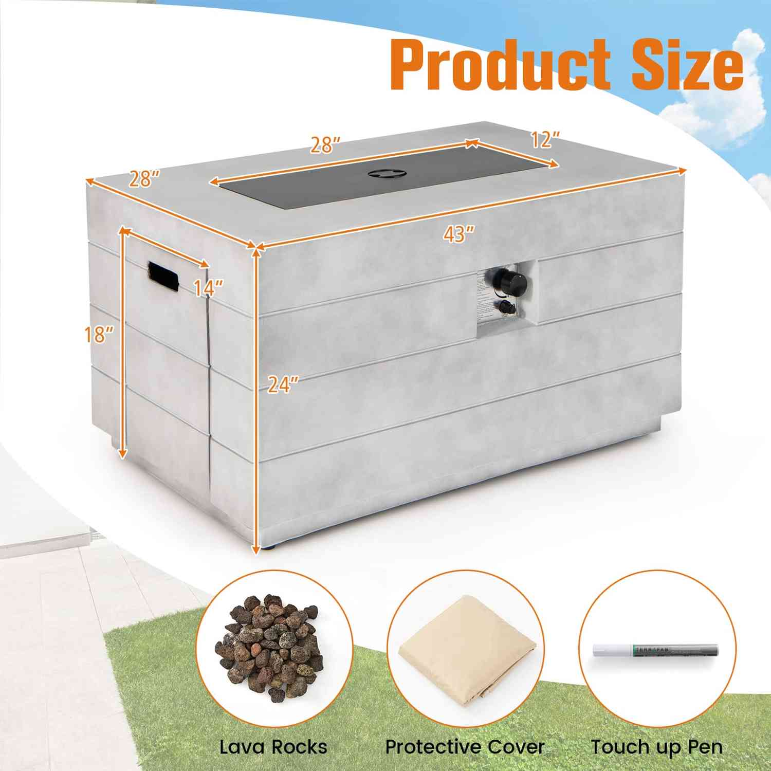 Tangkula 43-inch Concrete Propane Gas Fire Pit Table