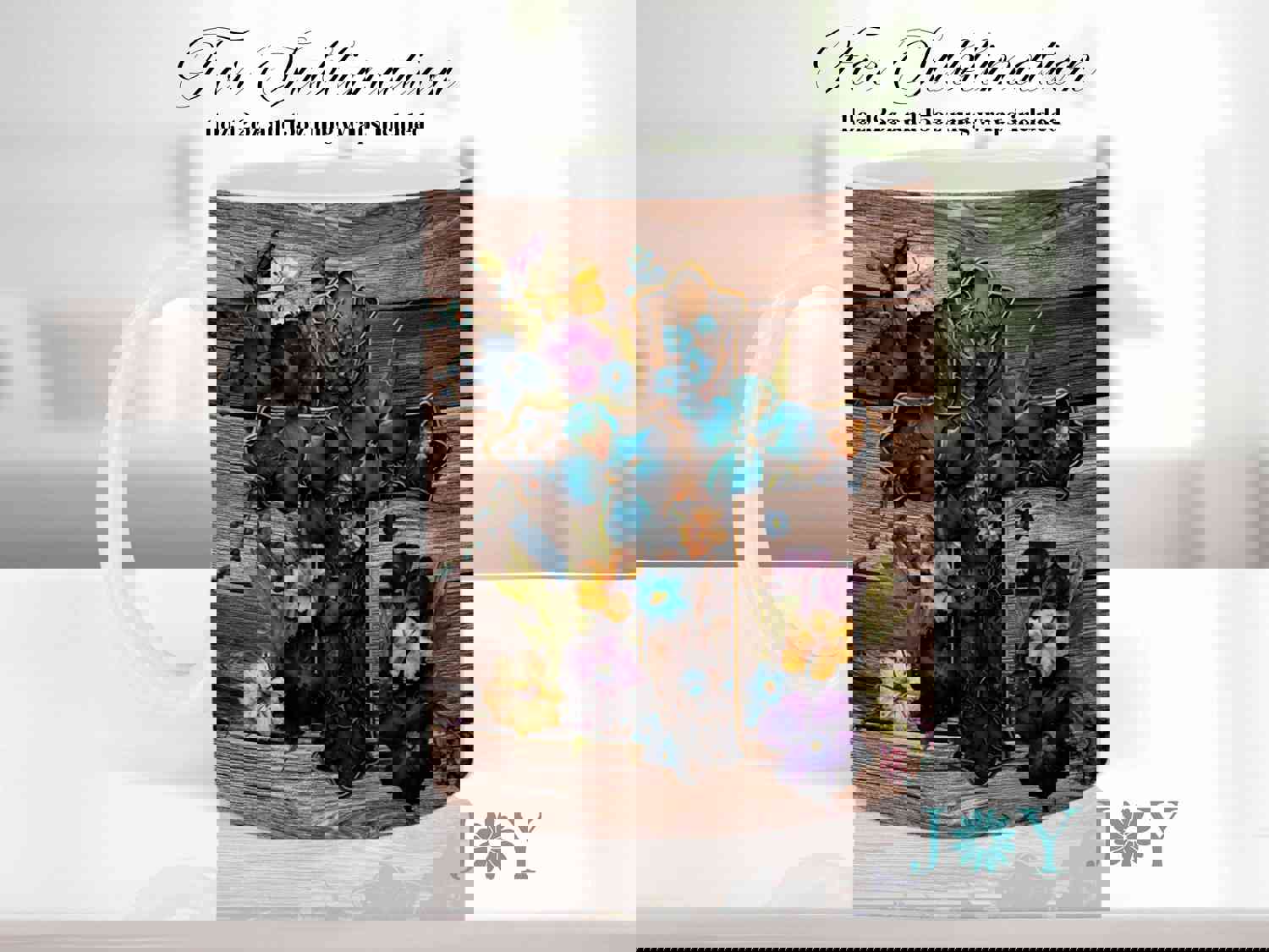 Cross and Flowers Sublimation Mug Template - Digital Download for 11oz, 12oz, 15oz Mugs