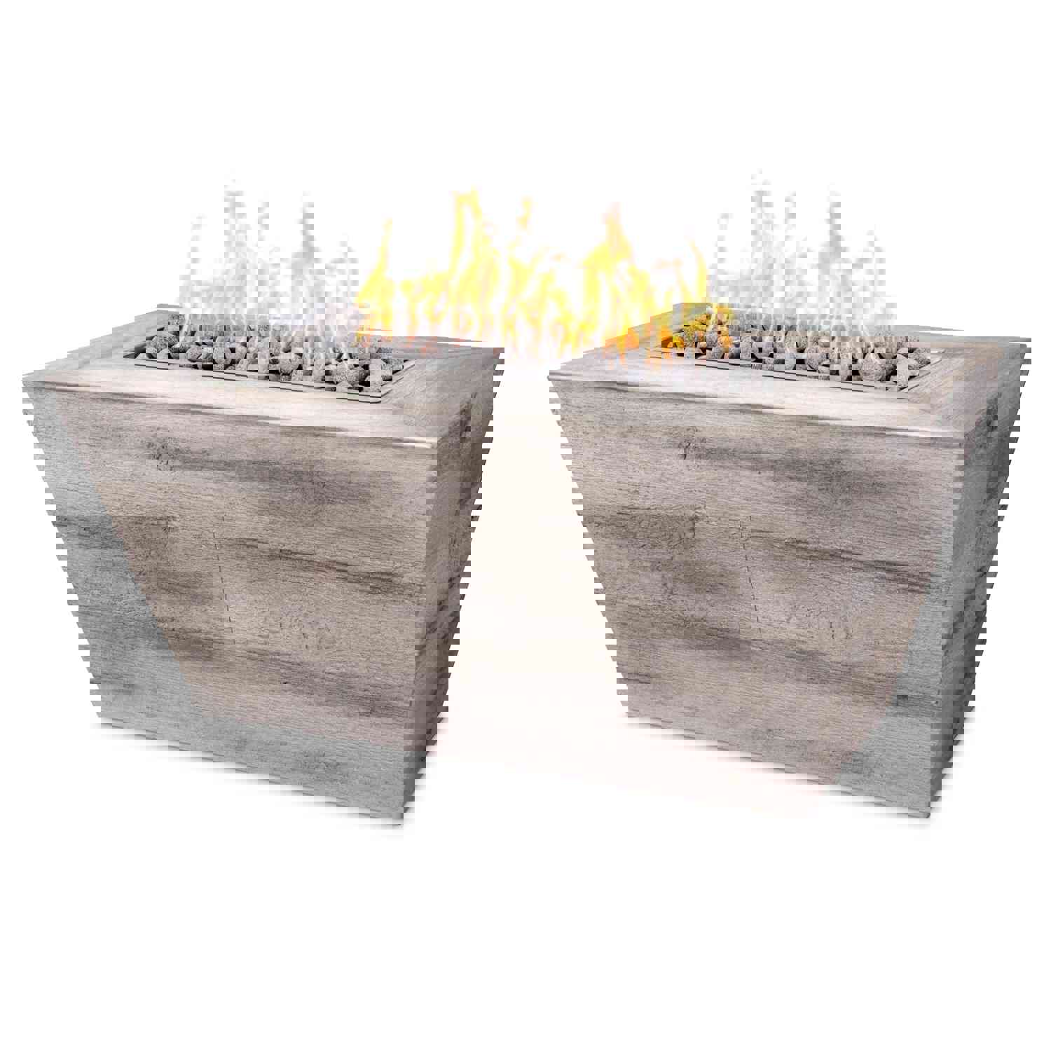 The Outdoor Plus Plymouth Rectangle 24 Tall Fire Pit in Wood Grain with Flame Sense System