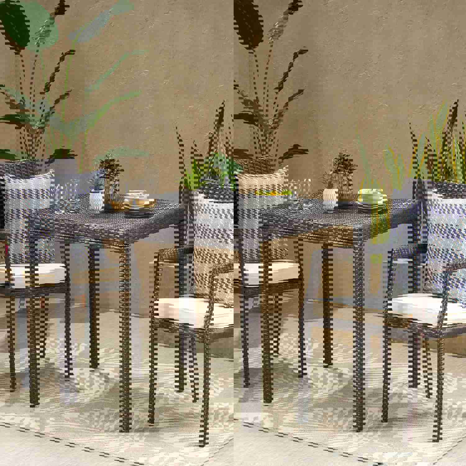 Edene Outdoor Multibrown Wicker Square Dining Table