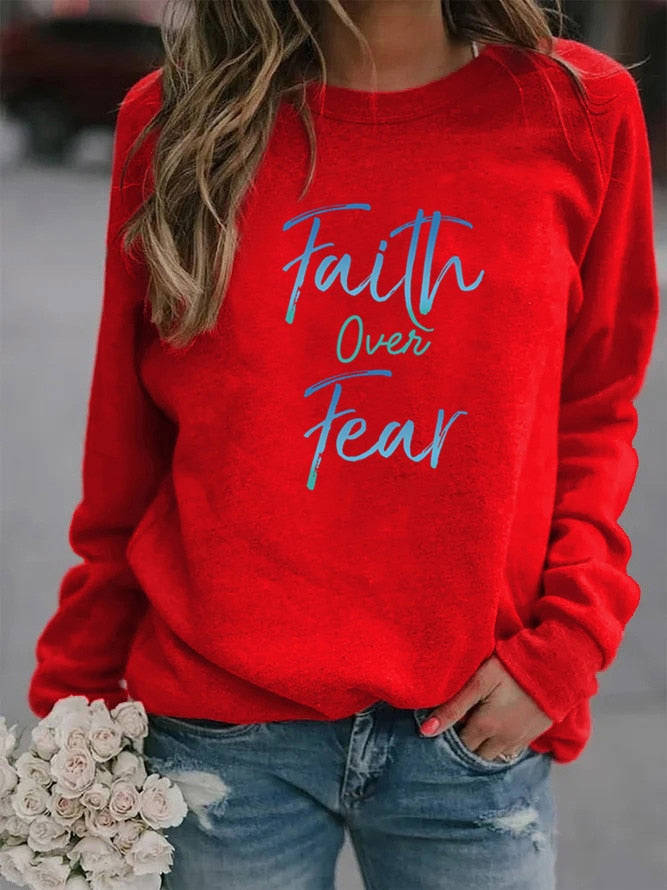 Women's Faith Over Fear Letter Printed Fleece Hoodie