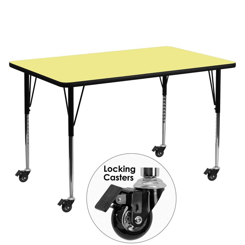 Flash Furniture Mobile 30W x 60L Rectangular Yellow Activity Table with Adjustable Legs