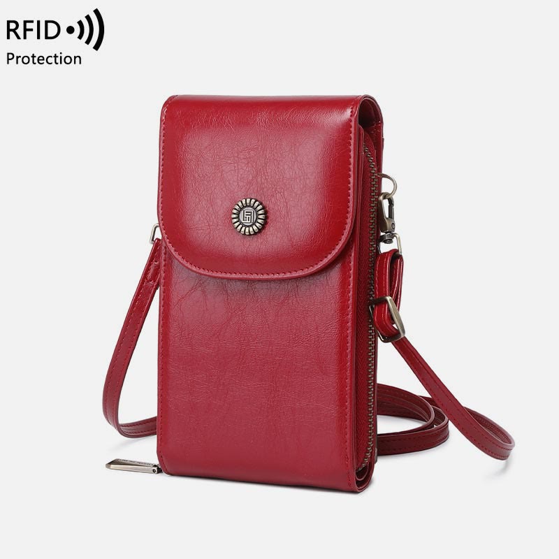 Large Capacity Genuine Leather Crossbody Phone Bag for Women