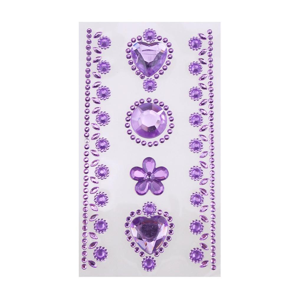 Self-Adhesive Rhinestone Stickers - Circle, Flower, Hearts (6-count)