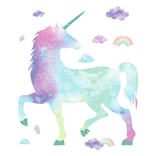 RoomMates Galaxy Unicorn Peel And Stick Giant Wall Decal With Glitter - Pink, Blue, Purple, Aqua