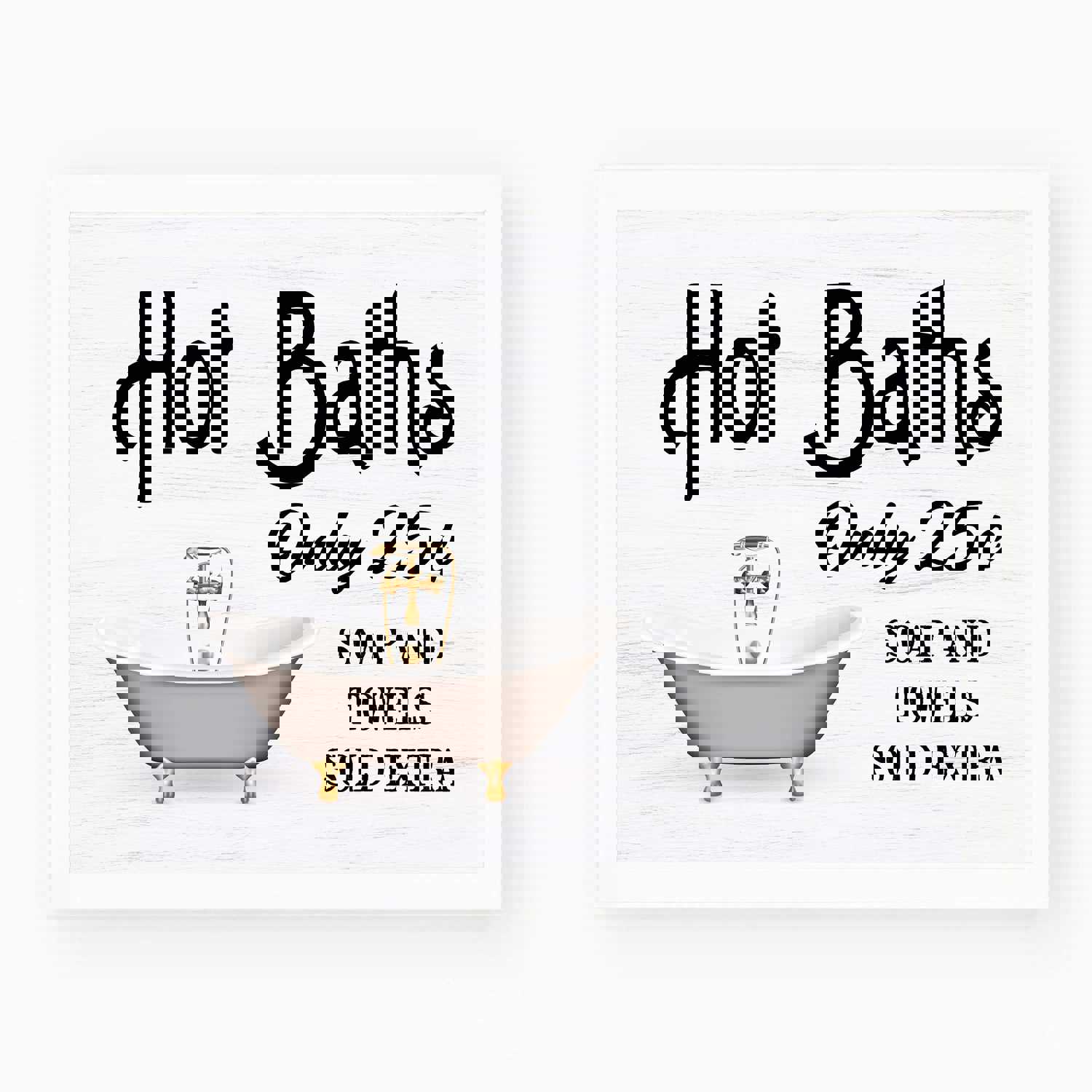 Hot Baths-Only 25 Cents-Fun Vintage Bathroom Sign -10 x 8 Country Rustic Wall Art -Ready to Frame