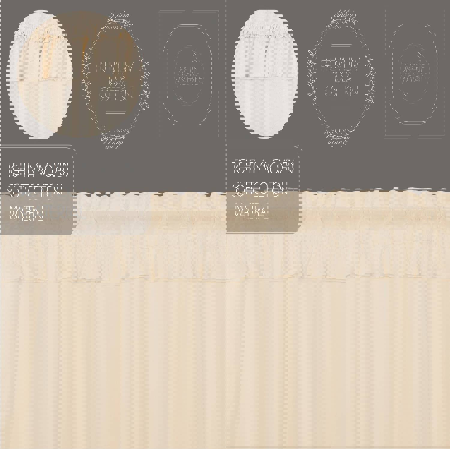 Muslin Ruffled Unbleached Natural Valance 16x72 - Modern Farmhouse Window Decor