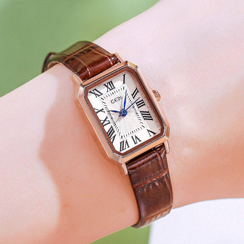 GEDI Women's Fashion Rose Gold Square Retro Roman Scale Waterproof Watch - Korean Style Simple Leather