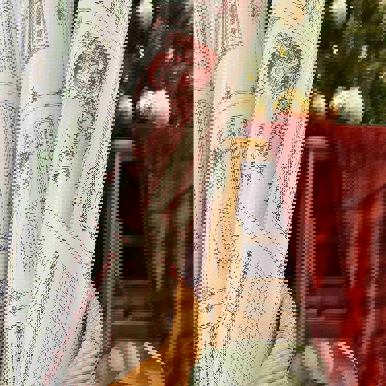 Vintage Christmas Carol Red Wrapping Paper Rolls | Festive Holiday Music Sheets Gift Wraps