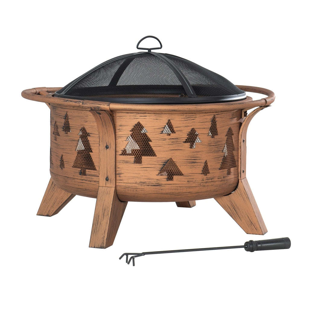 Sunjoy 30 in. Outdoor Fire Pit with Spark Screen and Fire Poker