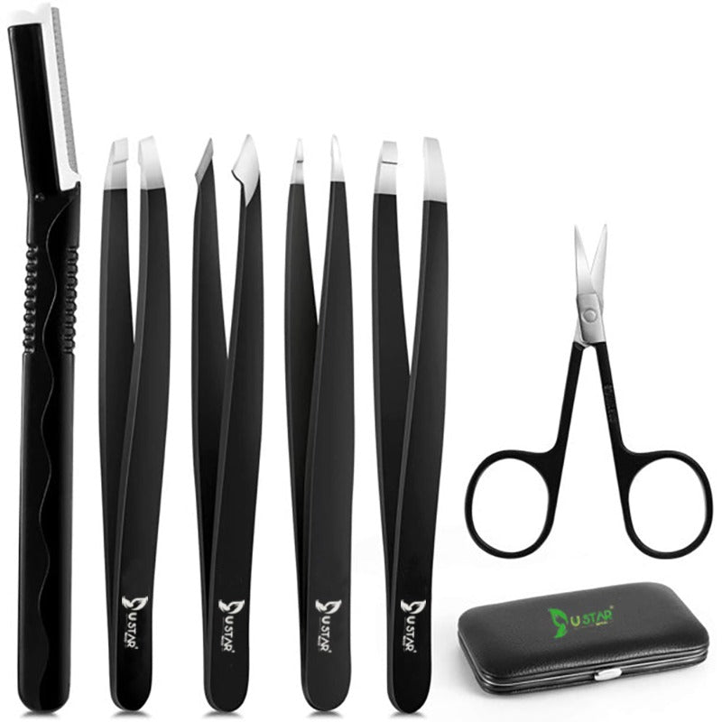 USTAR Professional 6-Piece Eyebrow Tweezers Set with Razor and Scissors for Precise Hair Removal