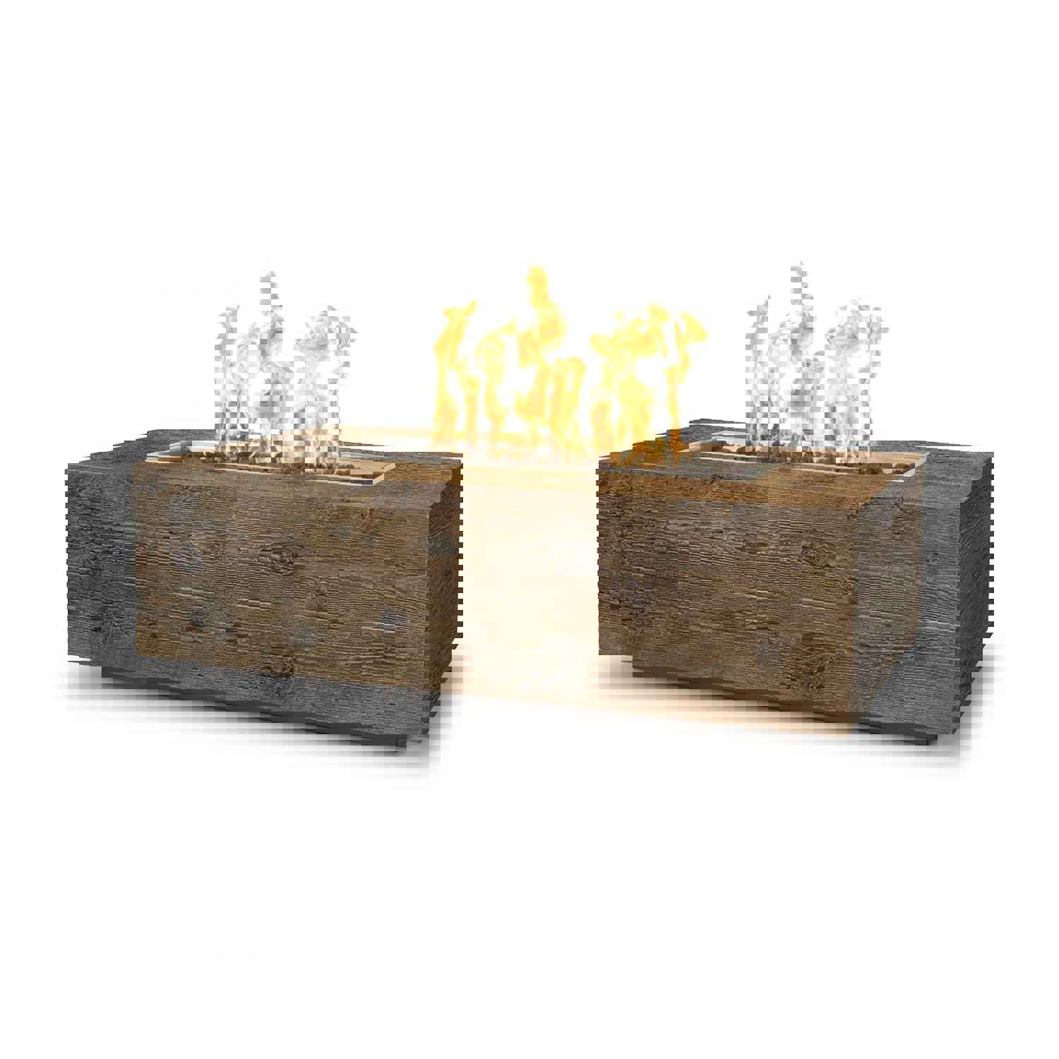The Outdoor Plus Coronado Rectangle Fire Pit in Wood Grain Concrete with Free Cover