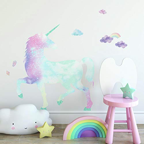 RoomMates Galaxy Unicorn Peel And Stick Giant Wall Decal With Glitter - Pink, Blue, Purple, Aqua