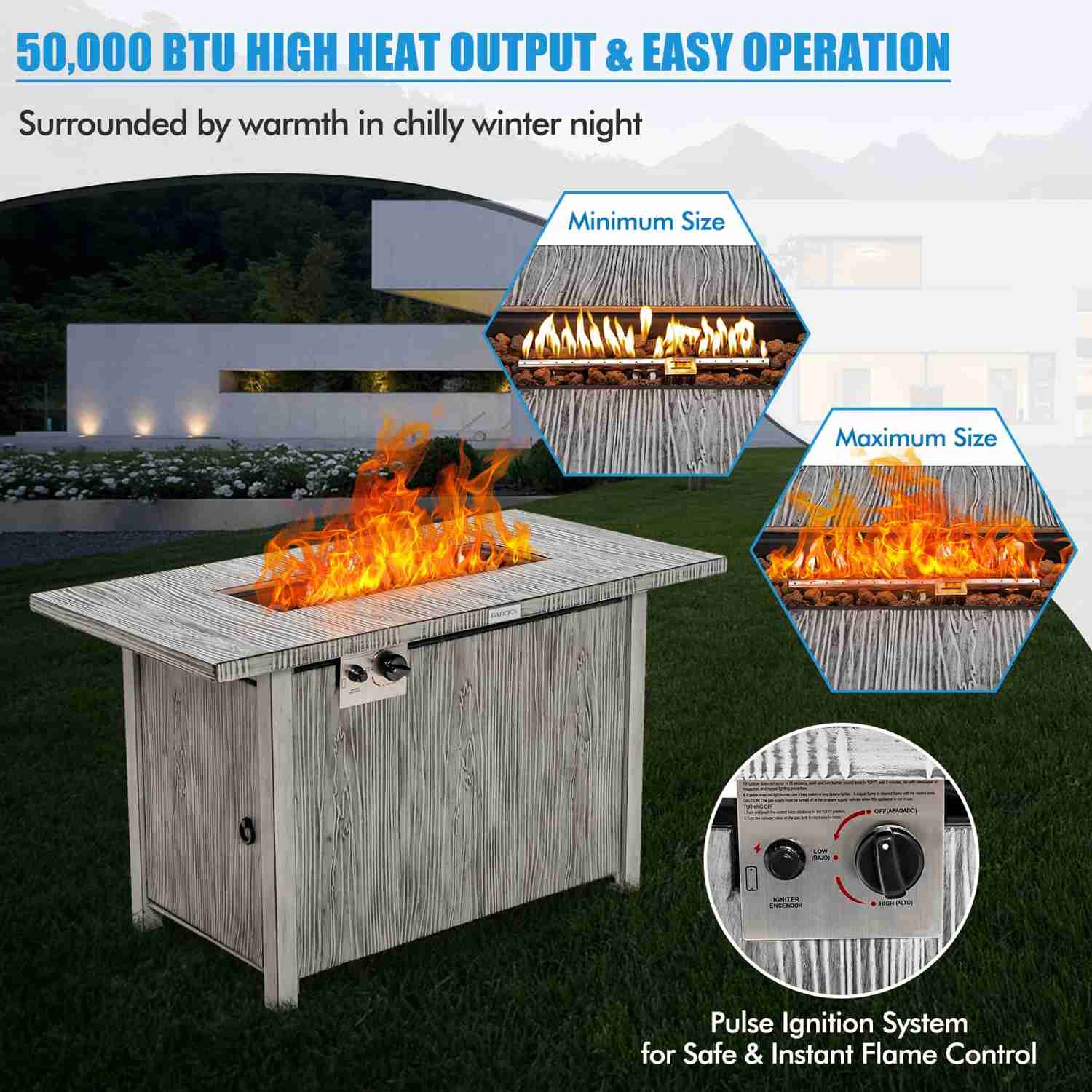 Tangkula 43 Inch Propane Fire Pit Table with Removable Lid, 50,000 BTU Outdoor Gas Fire Table