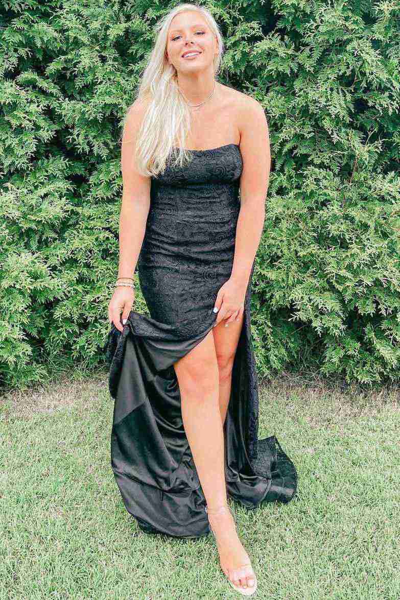 Black Lace Strapless Mermaid Formal Dress
