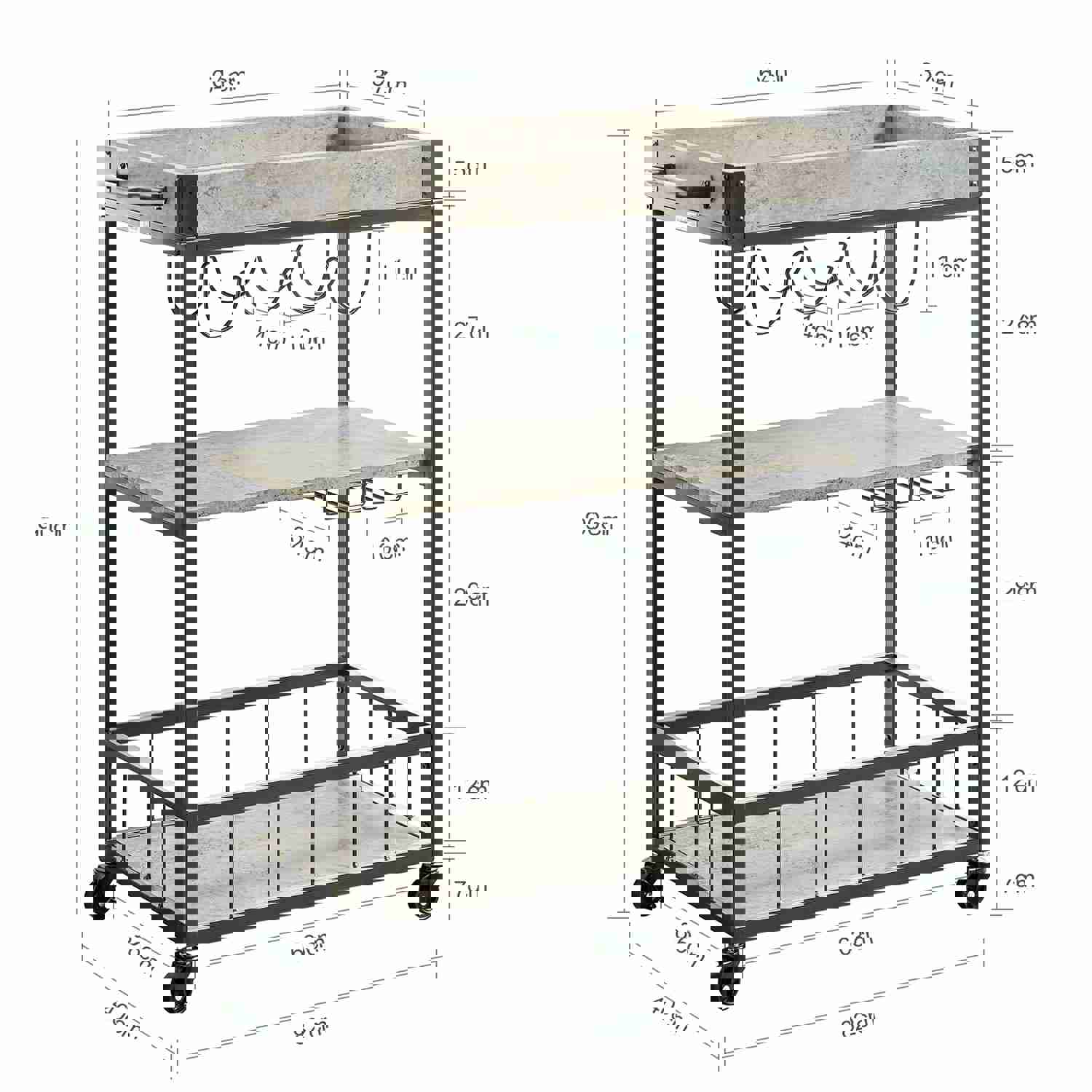 3 Tiers Kitchen Trolley Serving Cart with Wine Rack, FKW56-HG
