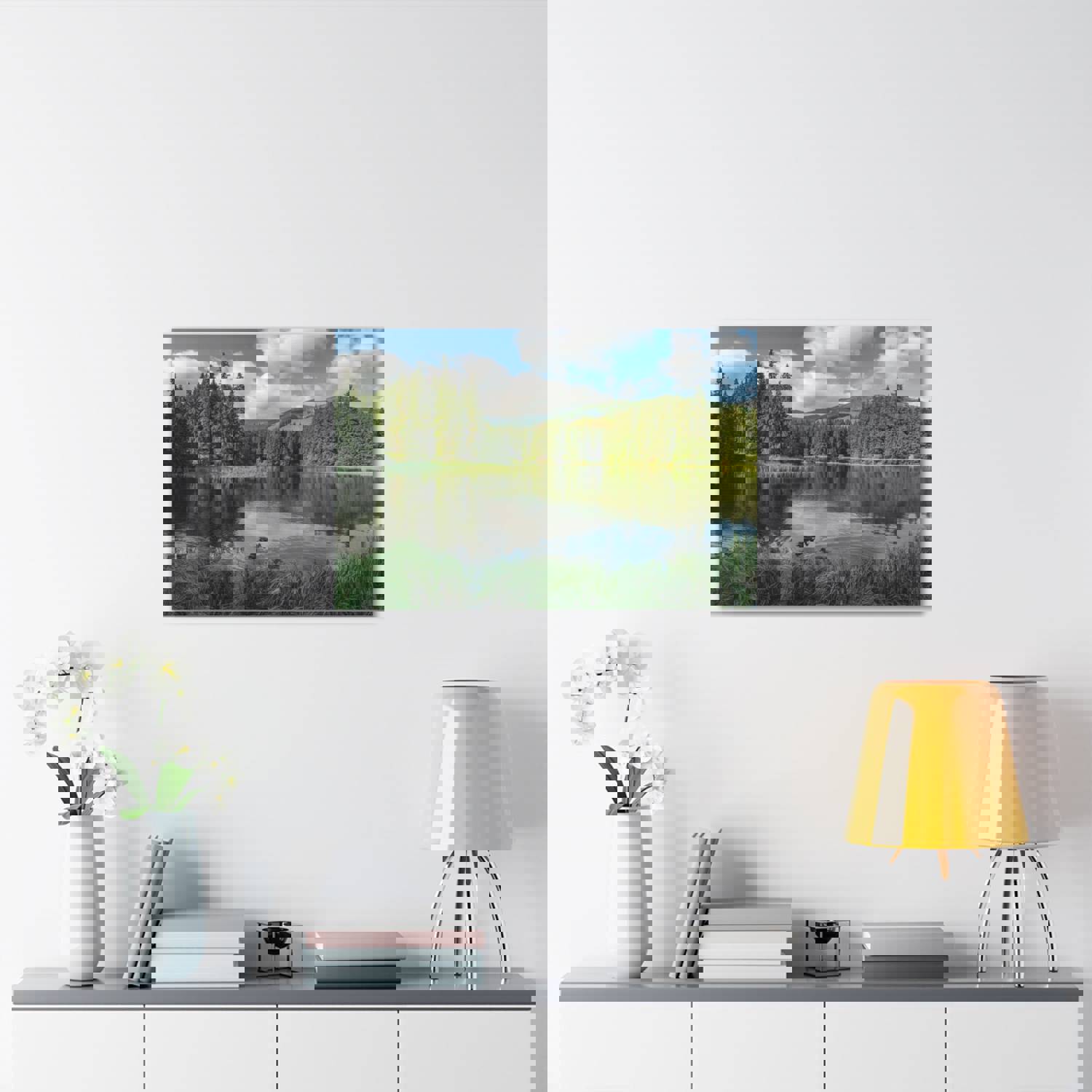 Lake Reflection Green Forest Nature Wilderness Photography Canvas Wall Art