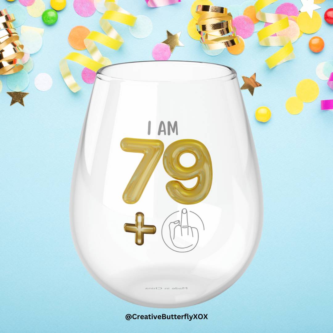 80th Birthday Stemless Wine Glass - Funny Gift with Middle Finger Design