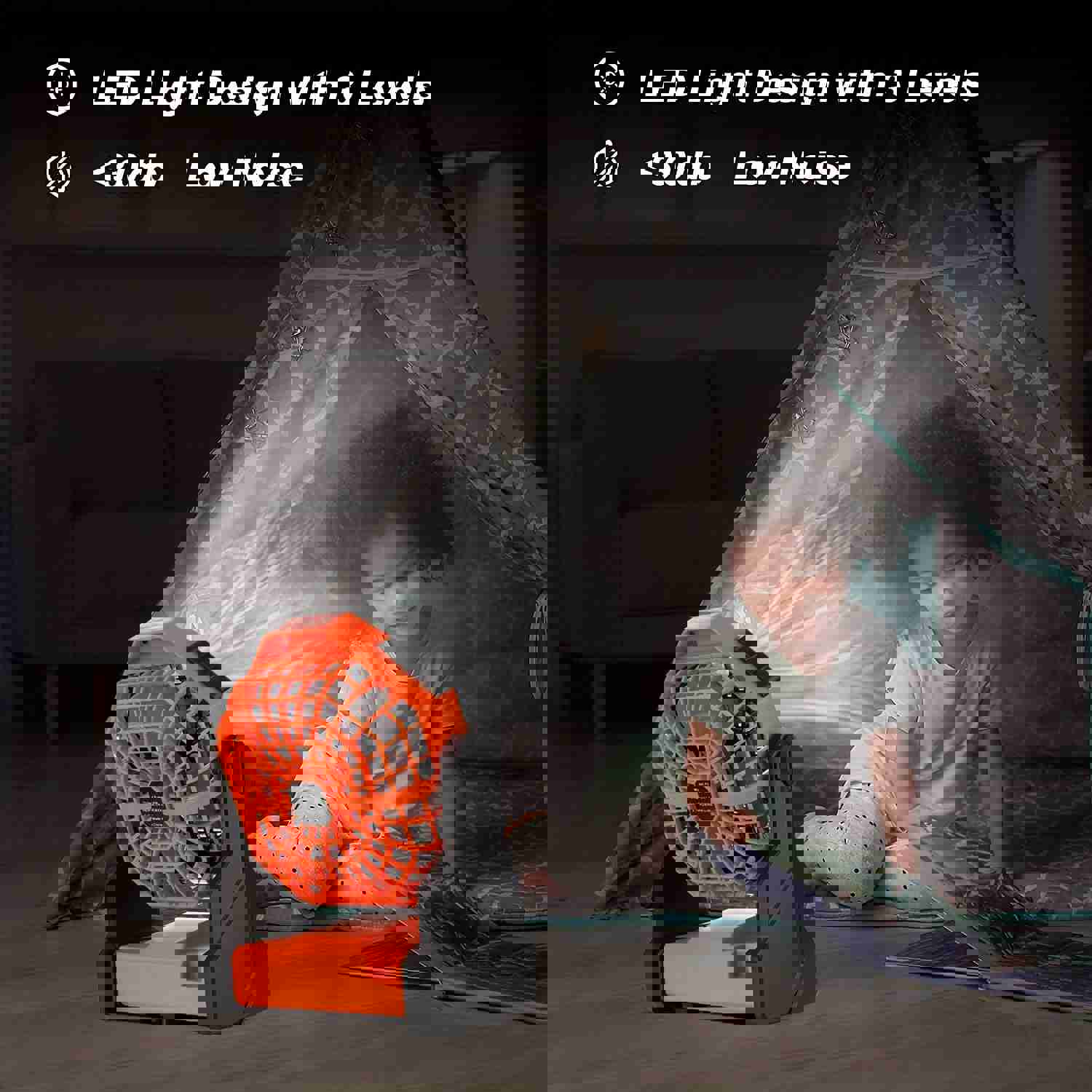 1pc Rechargeable Camping Fan With LED Lantern - Portable USB Table Fan For Tent, Travel, And Outdoor Activities