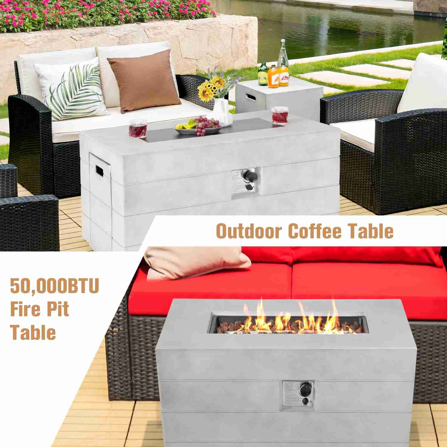 Tangkula 43-inch Concrete Propane Gas Fire Pit Table
