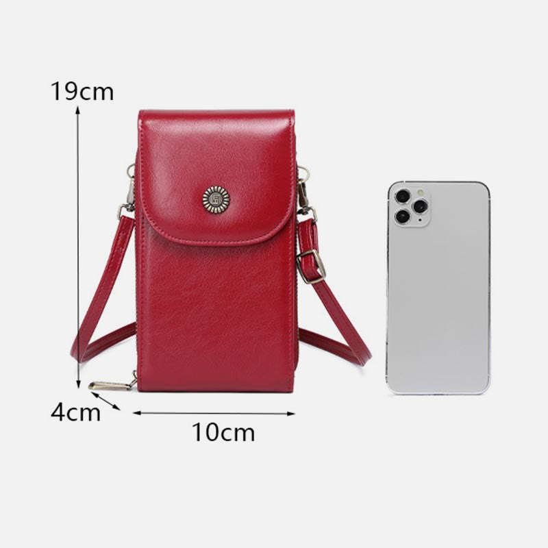 Large Capacity Genuine Leather Crossbody Phone Bag for Women