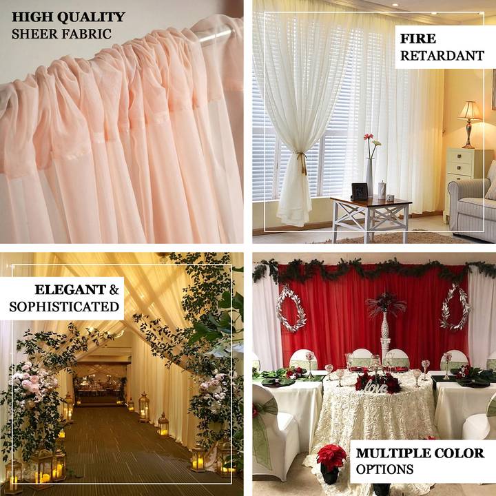 2 Pack Inherently Flame Resistant Chiffon Curtain Panels, Sheer Premium Organza Backdrops With Rod Pockets - 10ftx10ft